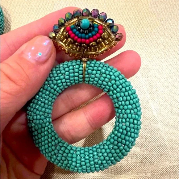 Handbeaded Evil Eye Earrings - Picture 2 of 3